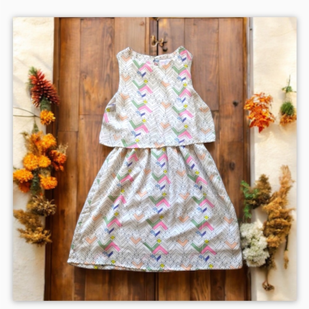 ModCloth Compania Fantastica Chevron Tiered Mini Dress M EUC Pop Art Abstract - Picture 6 of 16